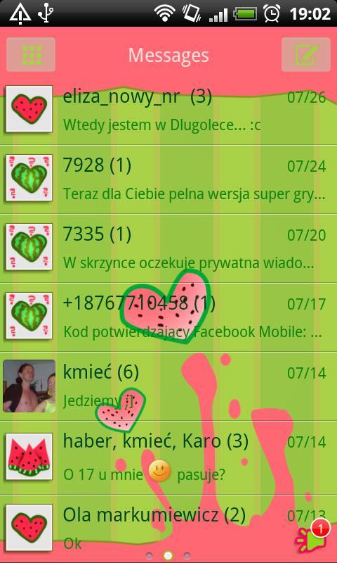 GO SMS Watermelon Heart Theme